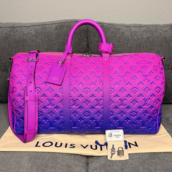 Louis Vuitton keepall 50 Illusion Monogram Empreinte taurillon Leather 💜RARE🩷 - Picture 1 of 13